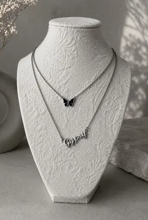 Buckle Gypsy butterfly layered silver necklace set thumbnail 1