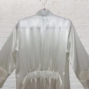 Morgan Taylor Ivory Satin Bridal Robe Size S Maxi Embroidered Sleeves Boudoir thumbnail 5