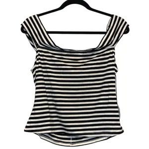 NWT About‎ Us Black & White Striped Off-Shoulder Top thumbnail 3