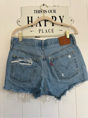 Levis Distressed Light Blue Denim Shorts - Unbranded thumbnail 4