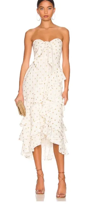 SUNDRESS ILanila Midi Dress Dubai Coconut Strapless Ruffle Skirt Gold Stars thumbnail 1
