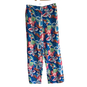 Sincerely Jules Tropical Floral Linen Blend‎ Wide Leg Pants Blue Pink Medium NWT thumbnail 10