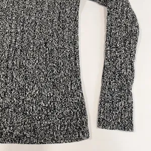 LL Bean Black Marled Pullover Cable V Neck Shawl Collar Cotton‎ Sweater SMALL thumbnail 4