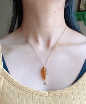 Handmade quality Czech glass amber fish & star boho funky fairy necklace🌀🐟💚 thumbnail 5