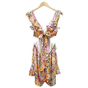 NWT Akira Tropical Floral Ruffled Cut-Out Open Back Romper Women’s Size Large thumbnail 3
