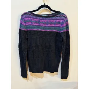 Lauren Ralph Lauren Fair Isle Sweater Mohair Wool Women Size Small Black Purple thumbnail 2
