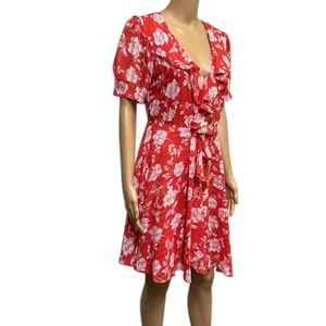 Lulus Ximena Coral Red White Floral Print Ruffled Mini Dress Womens Medium thumbnail 2