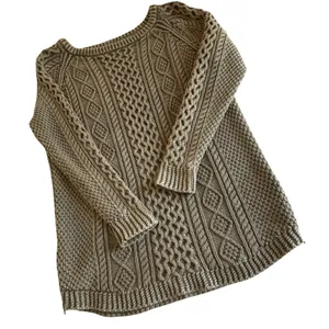 LL Bean Signature Sweater Womens Size L Green Cable Knit Fisherman 100% Cotton thumbnail 2