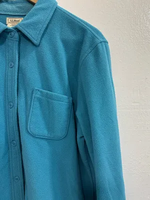 L.L. Bean Women L Large Fleece Button Front Shirt Jacket Blue Pocket Shacket thumbnail 4