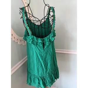 BLUE RAIN green‎ swiss dot sundress Large rainbow pom pom ruffle dress NWT thumbnail 2