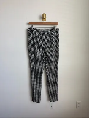 Anthropologie Maeve Gingham High Rise Ankle Trousers Black White Size 10 thumbnail 7