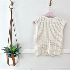 Sincerely Jules Ivory Knit Sweater Vest Size L Button Front New England Prep thumbnail 6