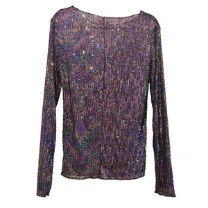 Free People Intimately NWOT Gold Rush Purple Sequin Mesh Fitted L/S Blouse Top M thumbnail 2
