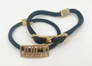 JUICY COUTURE Hair Ties Set of 2 Y2K 2000s Gold Black Logo Elastic Bands *FLAWS thumbnail 1
