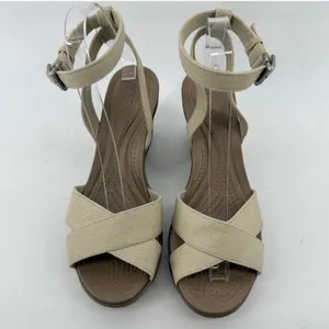 Crocs Leigh II Cross Strap Ankle Wedge Sandal Beige Khaki Women 8 Strappy New thumbnail 3