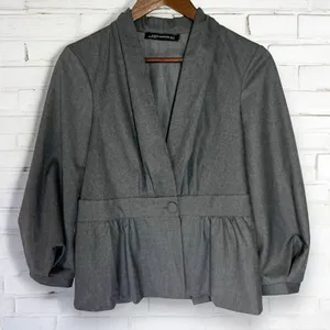 Zara Woman Gray Single Button Tufted‎ Balloon Sleeve Blazer Jacket Size Small thumbnail 1