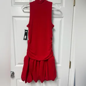 Sleeveless Red High-Neck Ruched Mini Dress thumbnail 5
