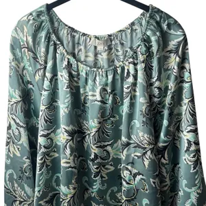 NEW Loft Satin Shirred Floral Blouse Bishop Career Special Occasion Chic L thumbnail 3