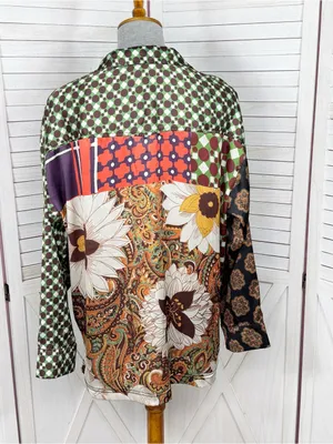 Urban‎ Outfitters Retro Multi Print Patchwork Satin Oversized Shirt Small thumbnail 4