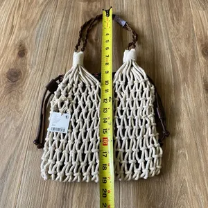 Free People Ivory Macrame Crochet Bucket Bag Boho Drawstring Tote NWT thumbnail 5
