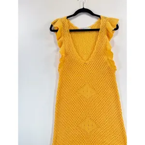 Free People FP Beach Mini Dress Gold Mykonos Fauxchet Sweater Cover Up Medium thumbnail 5