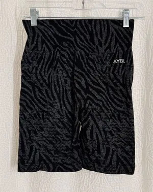 AYBL Black Zebra-Print High-Rise Biker Shorts thumbnail 1