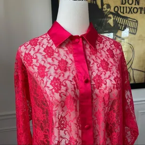 Vintage Gold Label Victoria’s Secret Red Lace Satin Night Shirt Pajamas S thumbnail 2