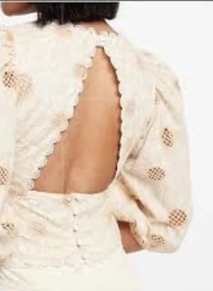 NWT Express M Embroidered Eyelet Open Back Top puff sleeve Blouse Lace Feminine thumbnail 1