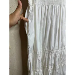 O.P.T Daphne Smocked Square Neck Puff Sleeve Cotton Dress size L Midi White thumbnail 6