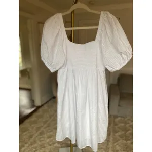 Old Navy Cotton Mini Dress White Puff Sleeve Cottagecore Coastal Clean Girl Boho thumbnail 3
