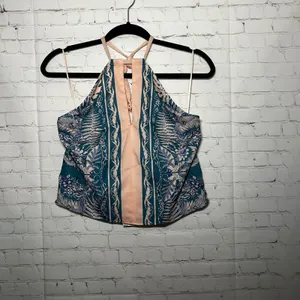 NWT Anthropologie Eva Franco Pink Floral‎ Print Halter Neck Crop Top Size 8 thumbnail 2