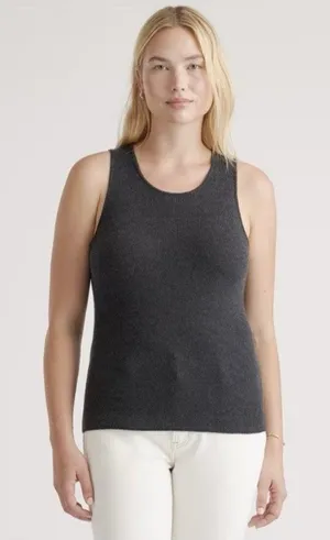 Quince Featherweight Cashmere Ribbed Tank Black Size Large thumbnail 1
