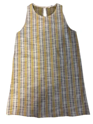 Striped Yellow & White Sleeveless Mini Shift Dress thumbnail 1
