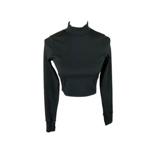 OFFLINE by Aerie Black Ribbed Turtleneck Crop Top Long Sleeve Slim Fit Small thumbnail 2