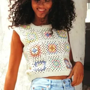 Mango MNG Granny Square Hand Crocheted Sweater XS/S thumbnail 2