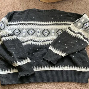 Liz Claiborne Vintage Oversized Cotton Sweater (Sz L) Gray Geo Diamond Grandpa thumbnail 7