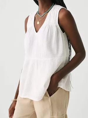NWT Faherty White Dream Cotton Gauze Ainsley Sleeveless Blouse Minimalist Large thumbnail 1