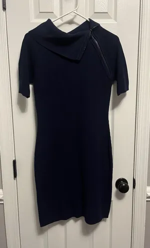 Calvin Klein Size Small‎ Blue Knit Sweater Dress Asymmetric Neck Zip Collar thumbnail 1