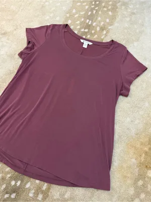 Athleta Breezy Tee Women’s Large Burgundy Scoop Neck Curved Hem thumbnail 3