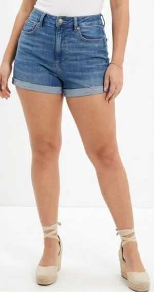 American Eagle High-Rise Blue Denim Roll-Cuff Women's Shorts SZ:6 thumbnail 1