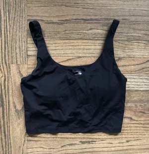 aerie Black Scoop Neck Crop Athletic Tank with built in bra thumbnail 1