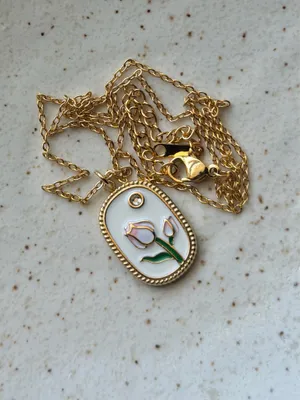 Handmade gold tone stainless steel cute chic tulip necklace🌷🩷 thumbnail 5