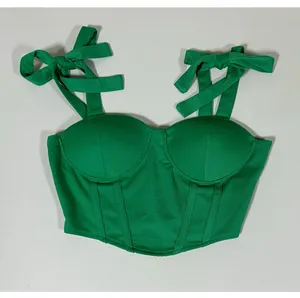 Green Solid Ties Corset Bustier Tank Crop Top Shirt Blouse Size S 🐉✨ thumbnail 2