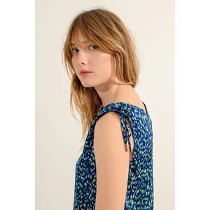 Molly Bracken Blue Tie V-Neck Tank Top Size Small NWT Preppy Minimalist Workwear thumbnail 2