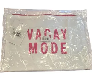 Vacay Mode White Canvas Pouch with Pink Lettering thumbnail 1
