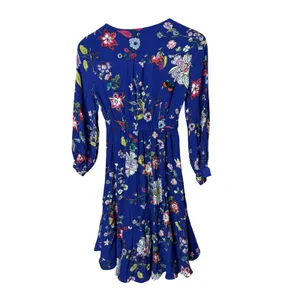 Maeve Anthropologie Floral Butterfly‎ Mini Dress Blue V-Neck Smocked Waist XS thumbnail 5