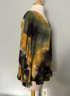 BiBi Black Yellow Green Tie Dye Waffle Knit Shirt thumbnail 4