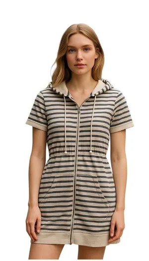 Free People Long Line Zip Up Jacket Cream Size M Athleisure Coastal Beach Cute thumbnail 1