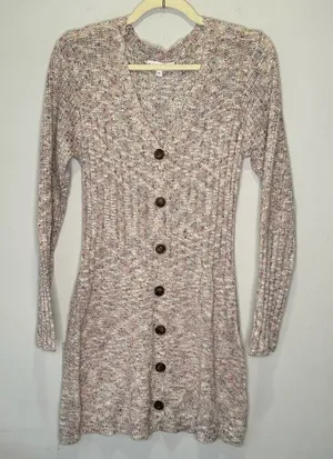 All The Ways Knit Speckled A-line Long Sleeve Mini Dress Medium Dusty Pink Beige thumbnail 1