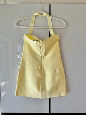 *Rare* House of CB Maliha Bandage Halter Mini Dress - Pale Yellow - Large - NWT thumbnail 4